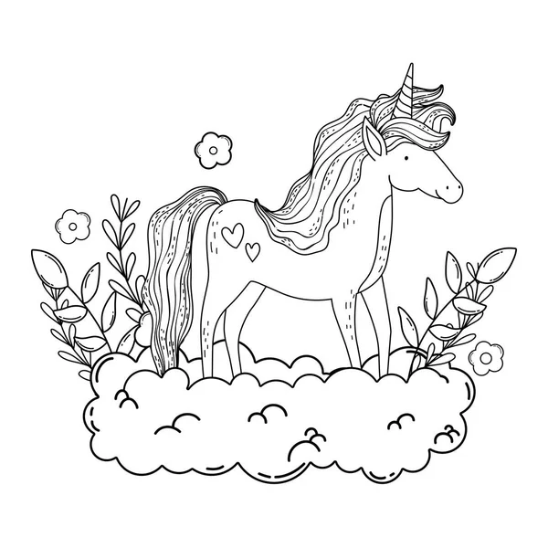 Belle petite licorne dans les nuages — Image vectorielle