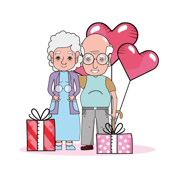 Roztomilý prarodiče pár kreslených — Stockový vektor
