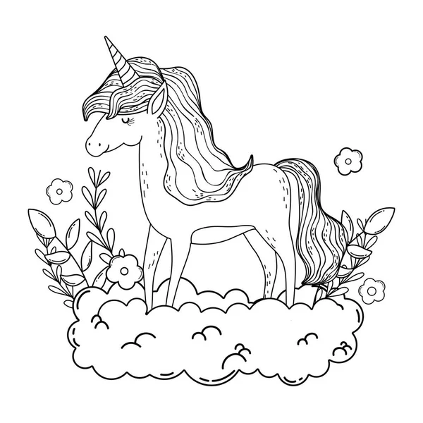 Belle petite licorne dans les nuages — Image vectorielle