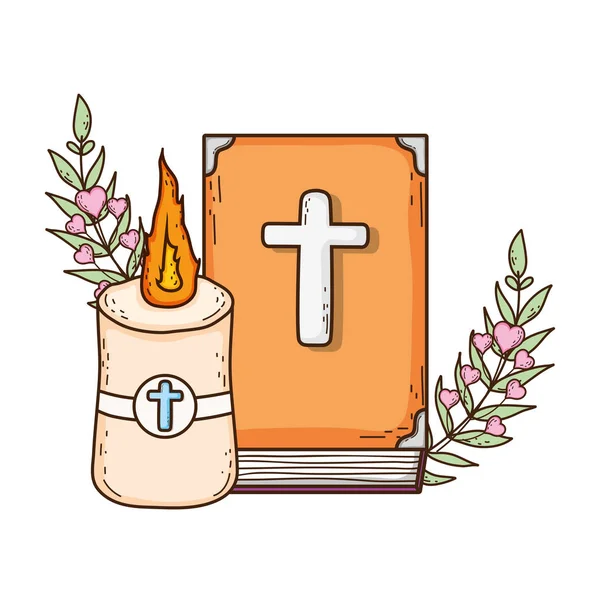 Священна книга Біблії зі свічкою — стоковий вектор