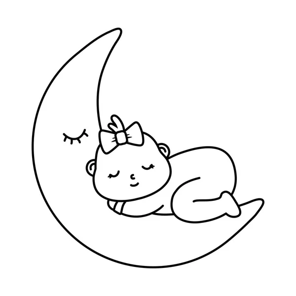 Ребенок спит на Луне в черном и белом — стоковый вектор
