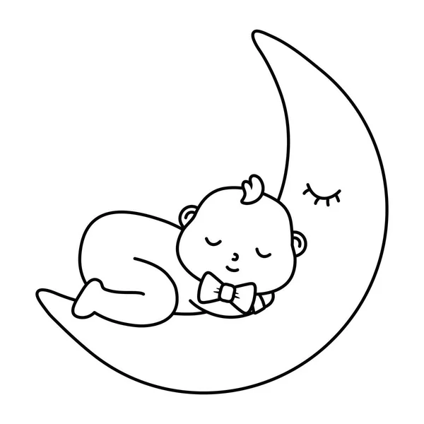 婴儿睡在月球上的黑色和白色 — 图库矢量图片