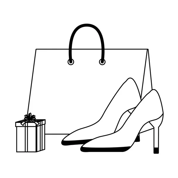Ikony dárků a podpatků v nákupních tašce — Stockový vektor