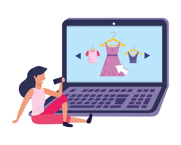 Woman shopping online — Stock Vector