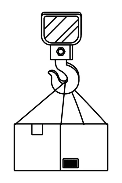 Caixa com gancho de guindaste em preto e branco —  Vetores de Stock