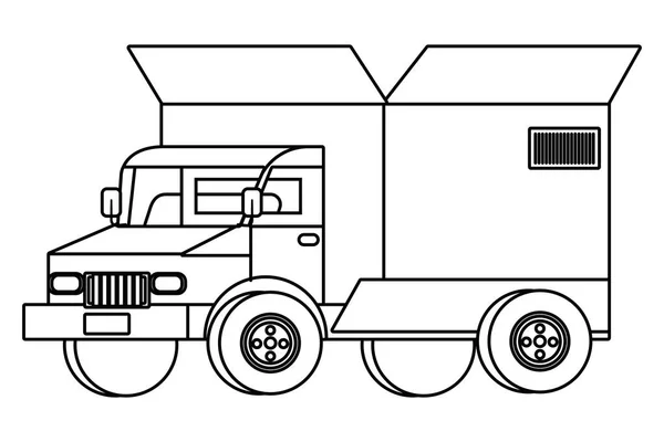 Siyah ve beyaz arka büyük bir kutu ile kamyon — Stok Vektör