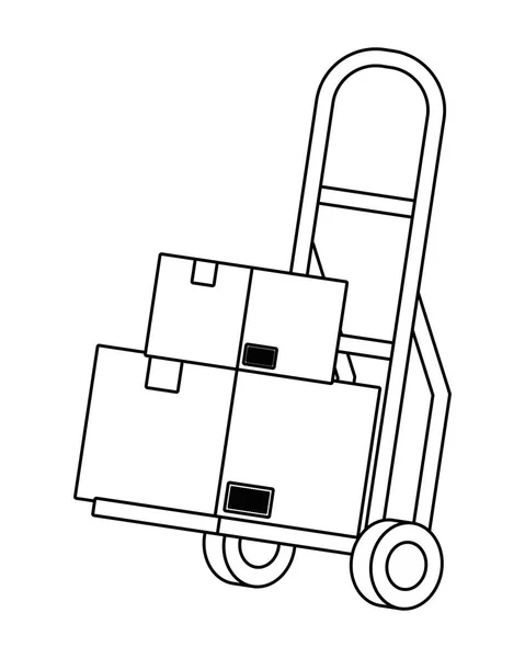 Pushcart dengan kotak dalam hitam dan putih - Stok Vektor