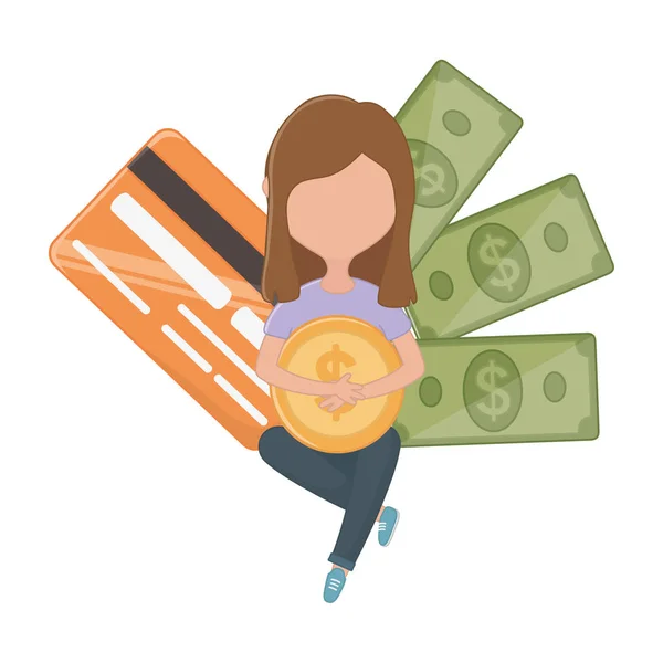 Mujer con diseño de dinero — Vector de stock