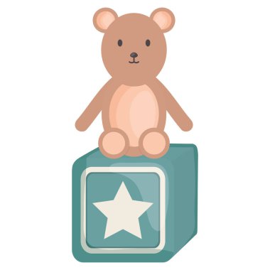 blok kare çerçeve ve doğum günü elemanları vektör illustraitor ile küçük ayı oyuncak