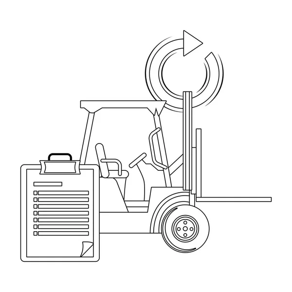 Chariot élévateur et check-list en noir et blanc — Image vectorielle