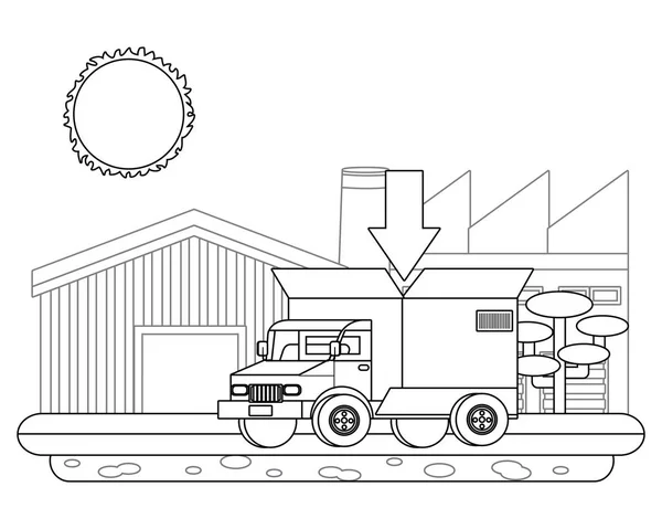 Camion avec une grande boîte à l'arrière en noir et blanc — Image vectorielle