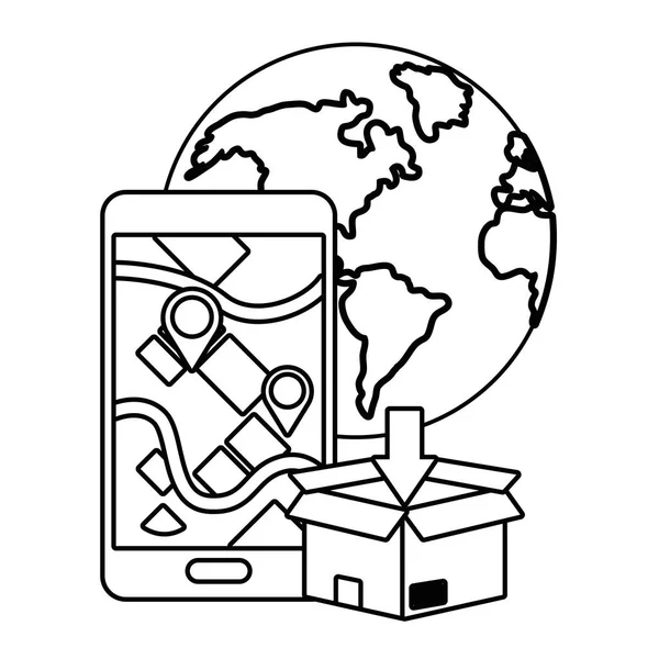 Коробка с мобильным телефоном в черно-белом — стоковый вектор