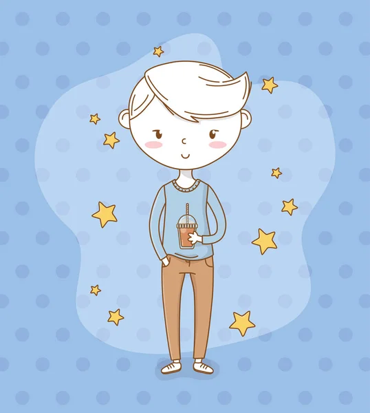 美丽的小男孩与星星 — 图库矢量图片