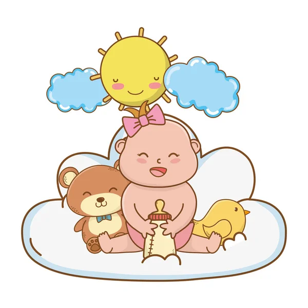 Carino baby doccia cartone animato — Vettoriale Stock