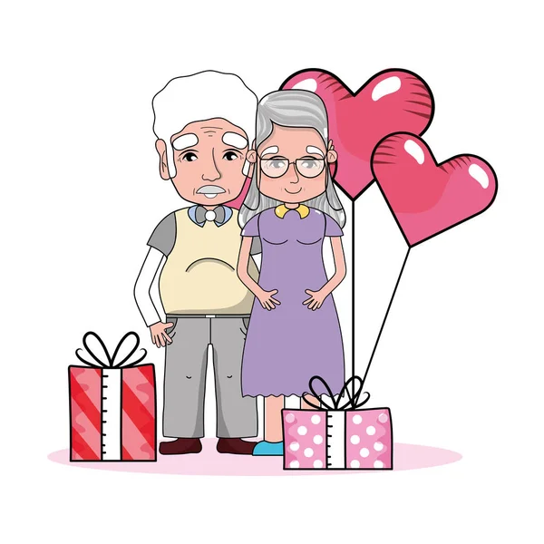 Lindo abuelos pareja dibujos animados — Vector de stock