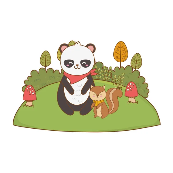 Söt Björn Panda i fältet skogsmark karaktär — Stock vektor