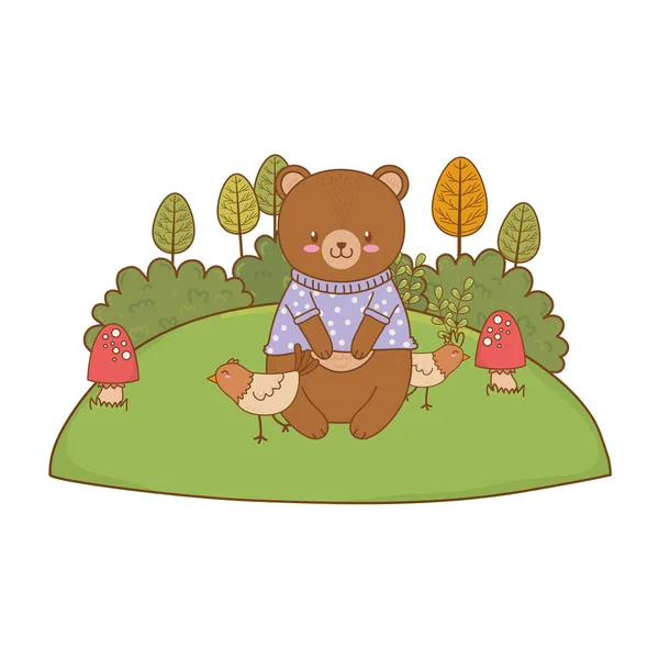 Lindo oso en el campo carácter del bosque — Archivo Imágenes Vectoriales