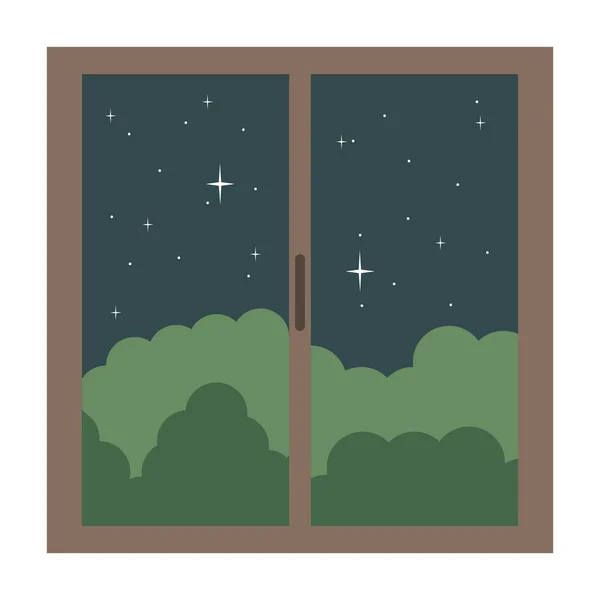 Window house with night outside view — 스톡 벡터