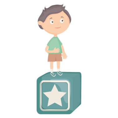 küp blok ile sevimli küçük çocuk