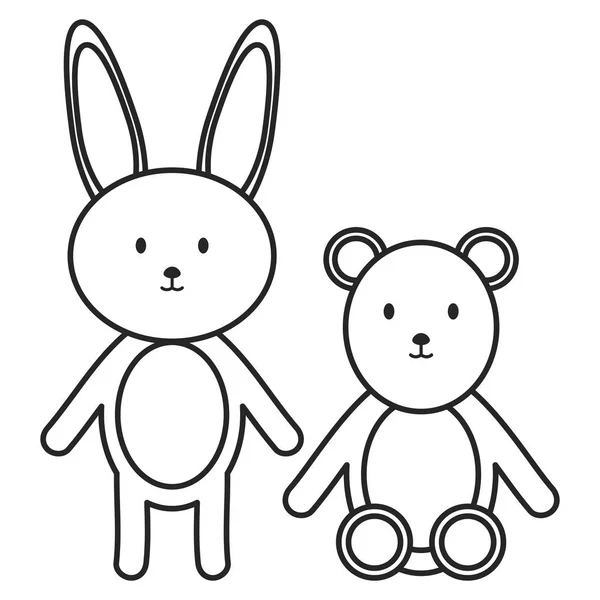 小熊泰迪与兔子填充玩具 — 图库矢量图片