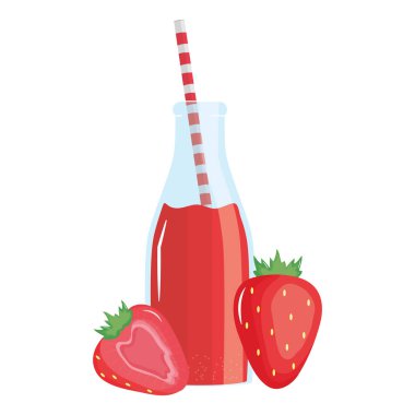 saman ile botttle taze çilek suyu meyve