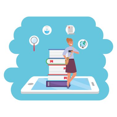 Online eğitim bin yıllık öğrenci tablet sıçrama çerçeve