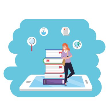 Online eğitim bin yıllık öğrenci tablet sıçrama çerçeve