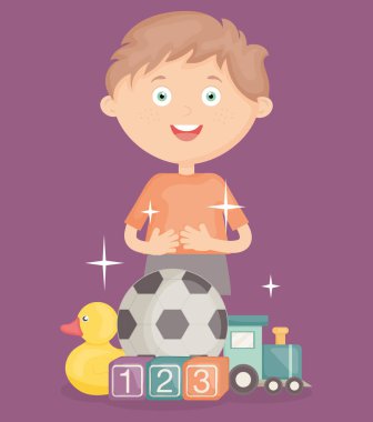 set oyuncaklar ile oynayan küçük çocuk