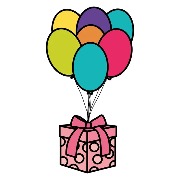 Caja de regalo con globos helio flotante — Vector de stock