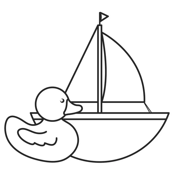 Küçük ördek ve yelkenli oyuncak eğlence — Stok Vektör