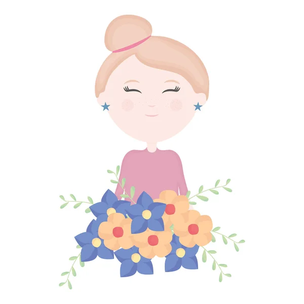 Niedliches kleines Mädchen mit Blumenstrauß-Charakter — Stockvektor