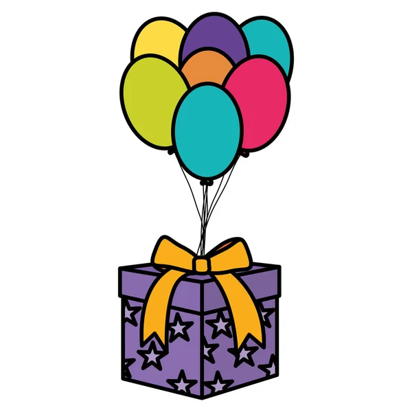 Caja de regalo con globos helio flotante — Vector de stock