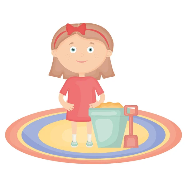 Carino bambina giocando con secchio di sabbia — Vettoriale Stock