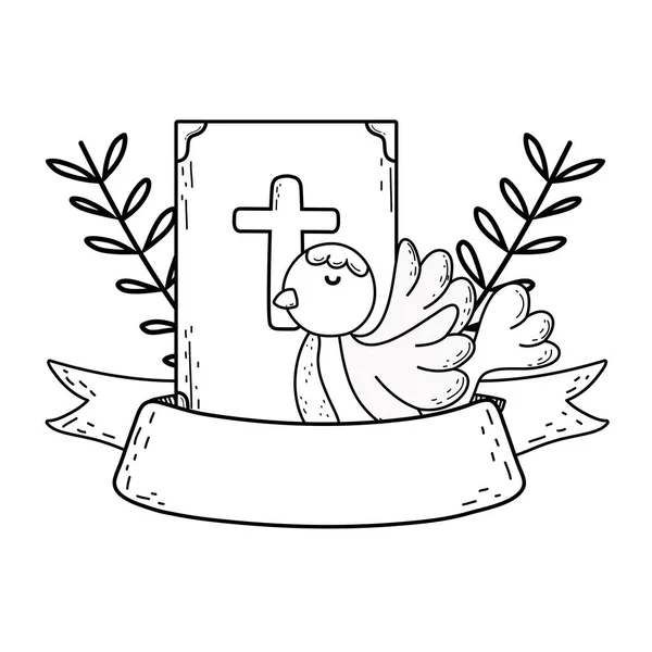 Livre de bible sainte avec colombe oiseau — Image vectorielle