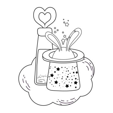 tavşan kulakları ve iksir şişesi ile masal sihirli şapka