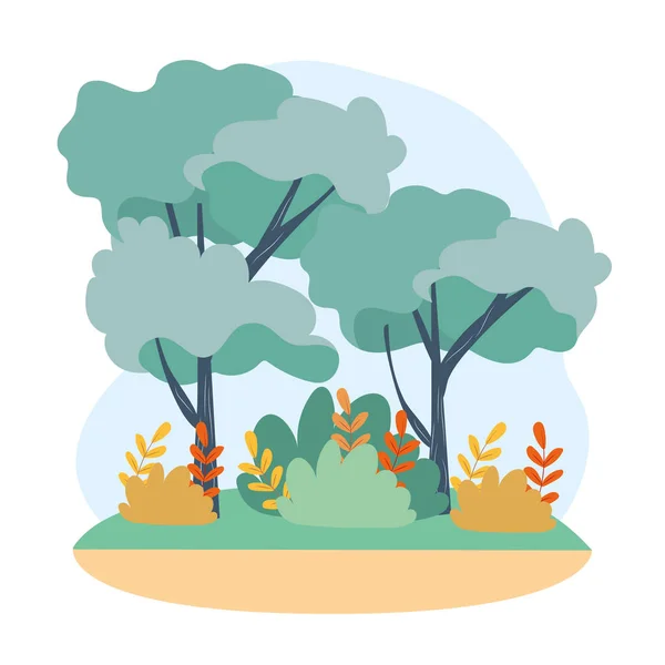 Arbres aux branches feuilles et buissons naturels — Image vectorielle