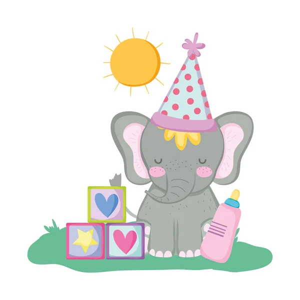 Elefante lindo y pequeño con sombrero de fiesta — Vector de stock