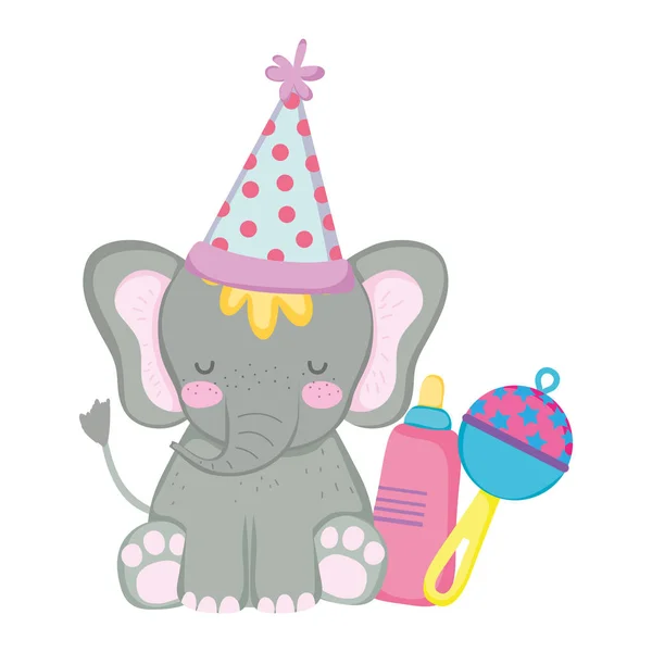 Söt och lite elefant med Party hatt — Stock vektor