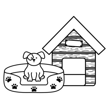 ahşap ev karakter sevimli küçük köpek