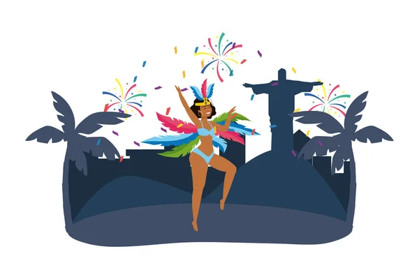 Mujer nativa bailando celebrando el carnaval de Brasil — Vector de stock