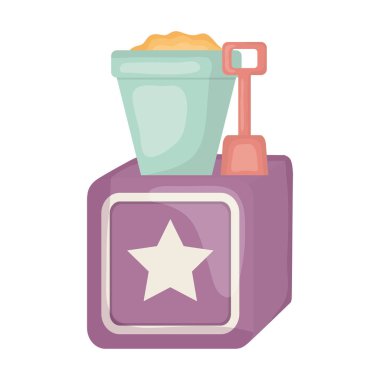 küp oyuncaklar eğlence kare çerçeve ve doğum günü elemanları vektör illustraitor ile kum kova