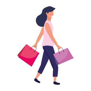 Alışveriş çantası simgesi olan kadın.