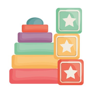 yıldız ve piramit oyuncaklar kare çerçeve ve doğum günü elemanları vektör illustraitor ile küpler blokları