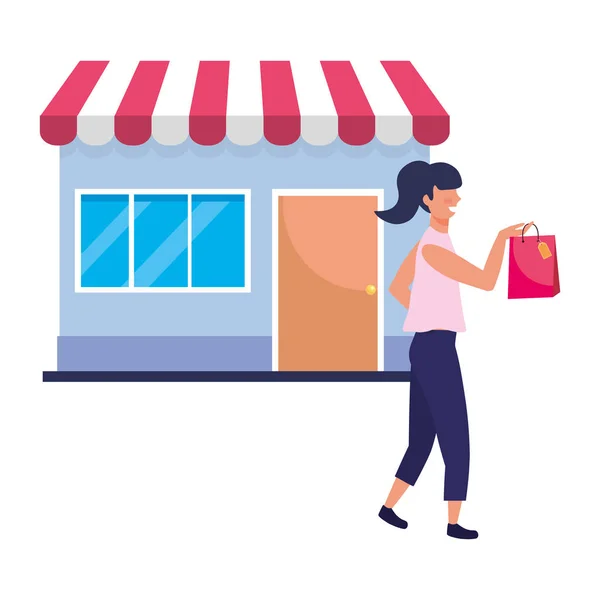 Donna con icona della shopping bag — Vettoriale Stock