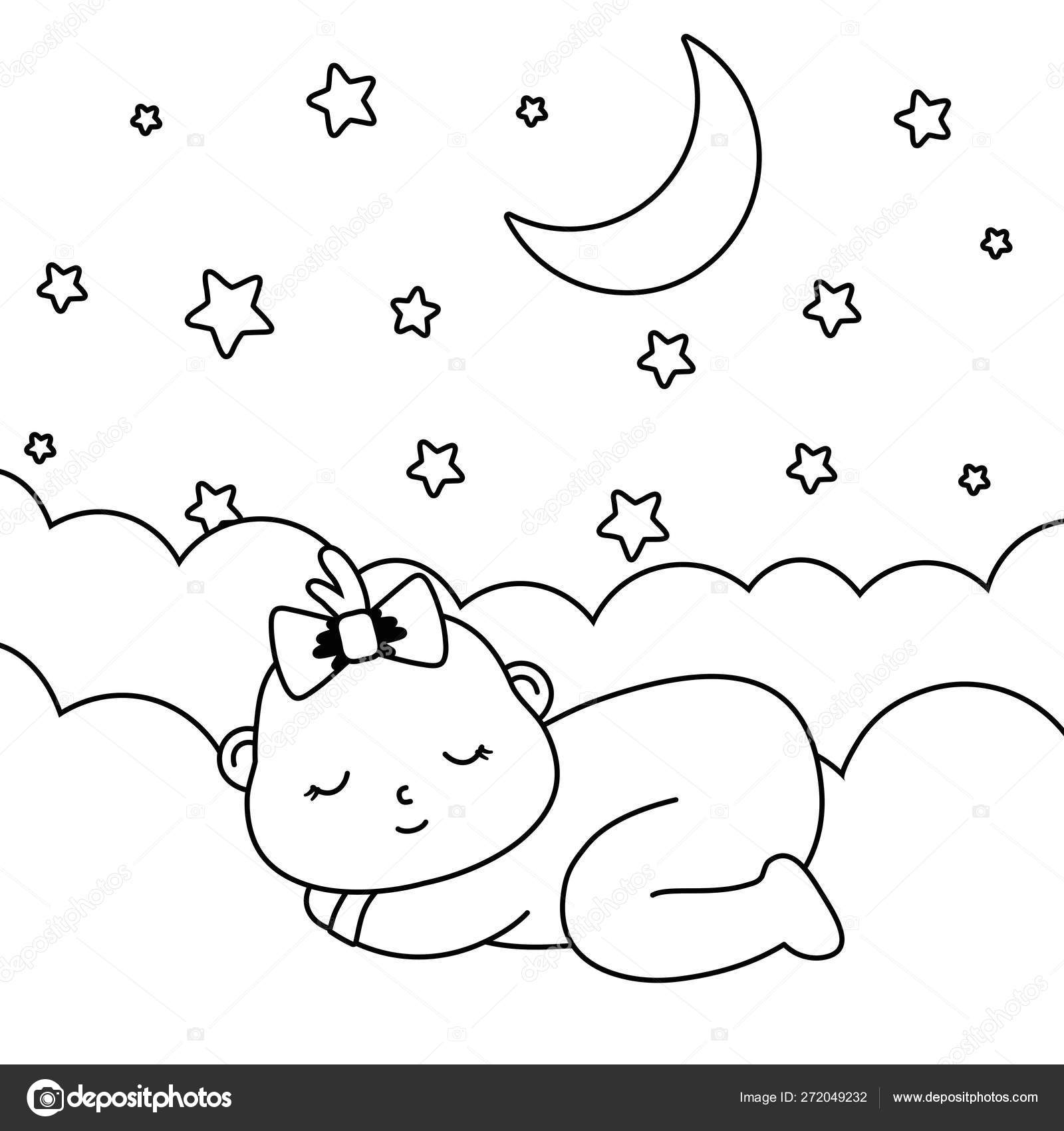 Bebé durmiendo sobre una nube en blanco y negro Vector de stock #272049232  de ©stockgiu, image size:1600x1700