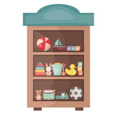 Oyuncak kare çerçeveli ahşap raf ve doğum günü elemanları vektör çiziciName