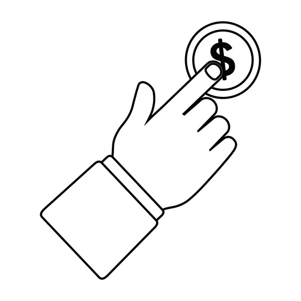 Projeto de moeda e mão — Vetor de Stock