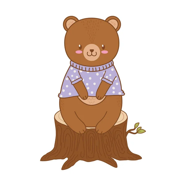 Urso bonito no tronco personagem floresta — Vetor de Stock