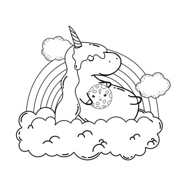 bulutlar ve gökkuşağı Kawaii ile sevimli Unicorn