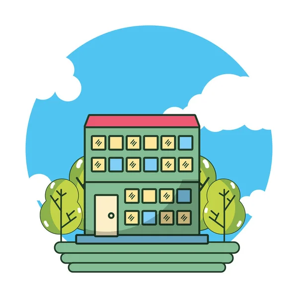 Hotel edificio de dibujos animados — Vector de stock